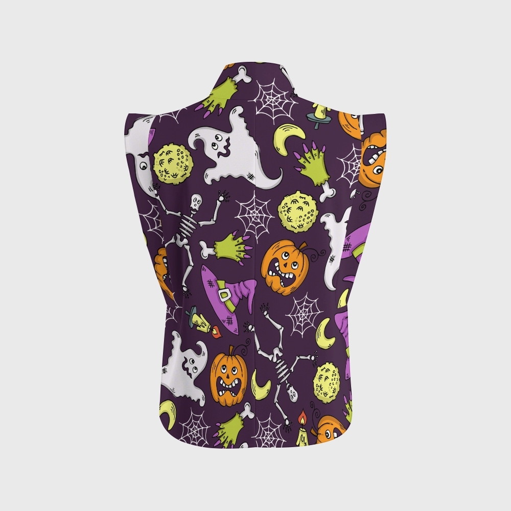 Women's Stand-Up Tie Zipper Halloween Printed Scrub Set SF91222