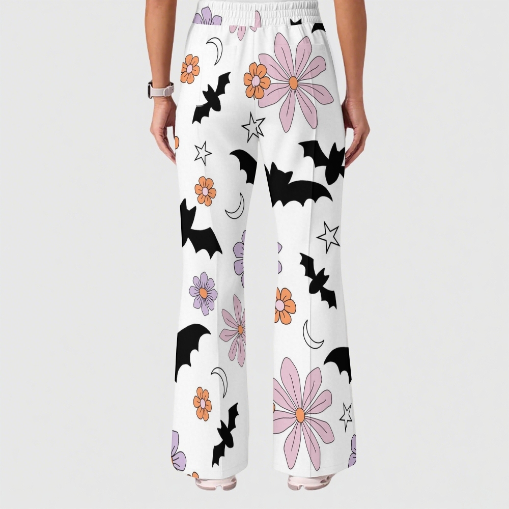 Women's Casual Shirt Collar Halloween Printed Scrub Set SJ9177