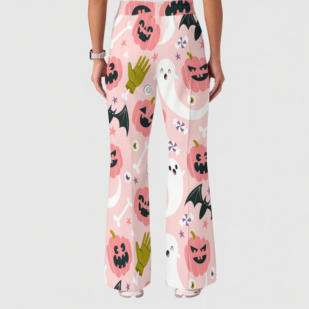 Women's Casual Shirt Collar Halloween Printed Scrub Set SJ91710