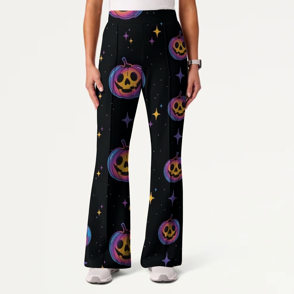 Women's Casual Shirt Collar Halloween Printed Scrub Set SJ91713