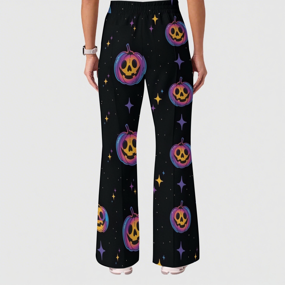 Women's Casual Shirt Collar Halloween Printed Scrub Set SJ91713