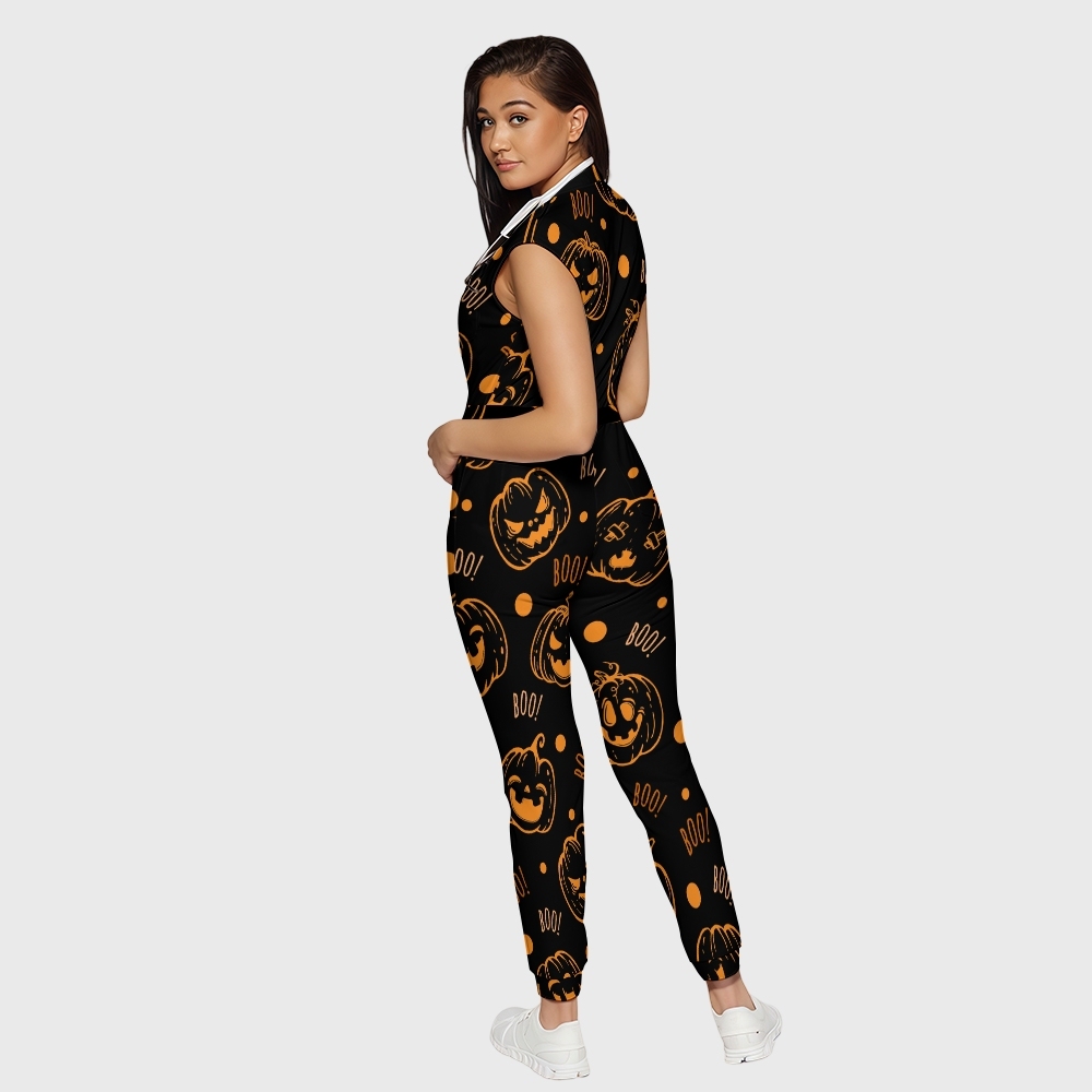 Women's Twelve Pockets Jogger Halloween Printed Scrub Jumpsuit SJ9172