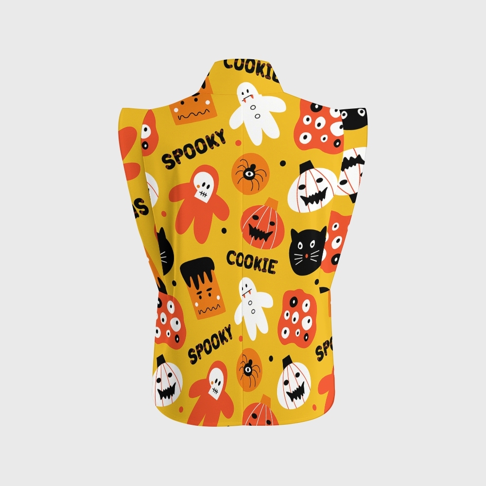 Women's Stand-Up Tie Zipper Halloween Printed Scrub Set SJ91734