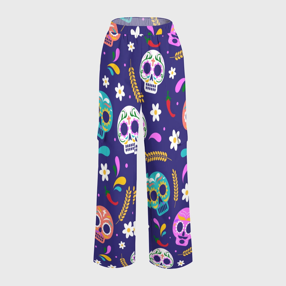 Women's Stand-Up Tie Zipper Halloween Printed Scrub Set SJ91736