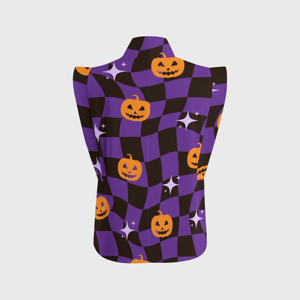 Women's Stand-Up Tie Zipper Halloween Printed Scrub Set SJ91738