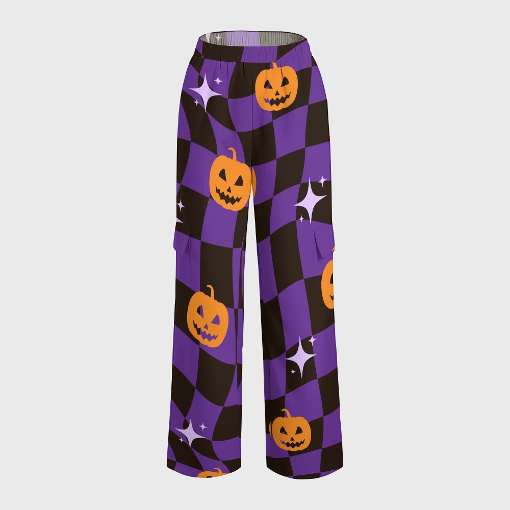 Women's Stand-Up Tie Zipper Halloween Printed Scrub Set SJ91738