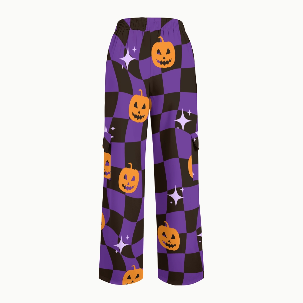 Women's Stand-Up Tie Zipper Halloween Printed Scrub Set SJ91738