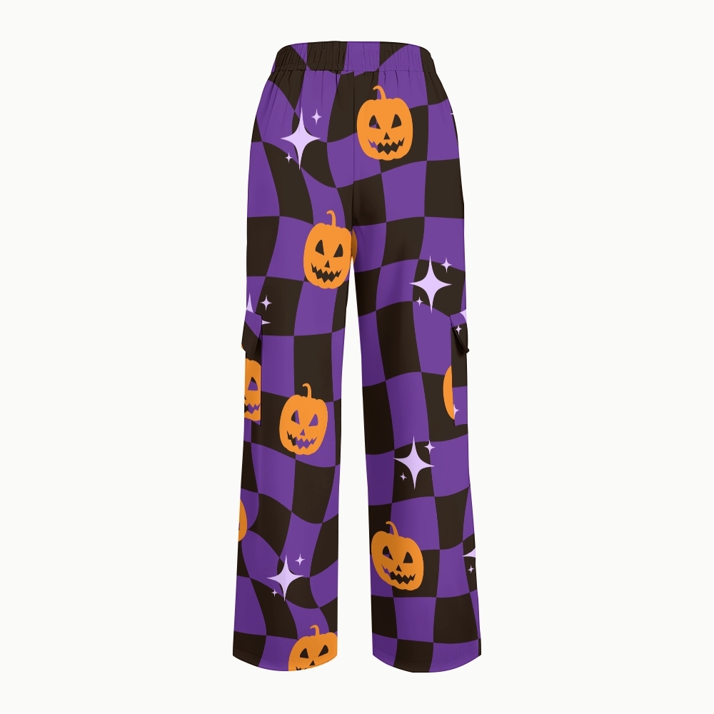Women's Stand-Up Tie Zipper Halloween Printed Scrub Set SJ91738