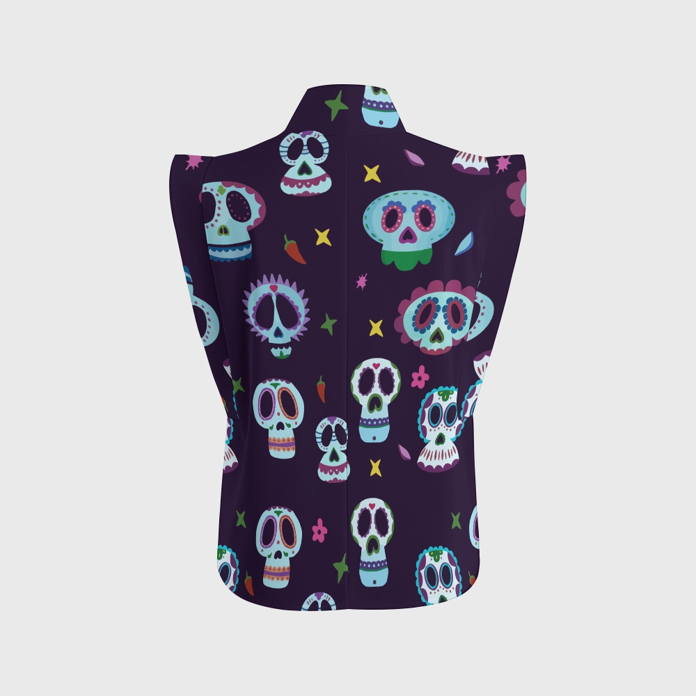 Women's Stand-Up Tie Zipper Halloween Printed Scrub Set SJ91745