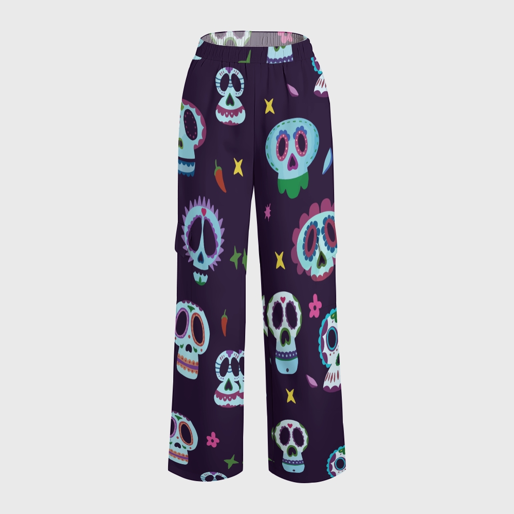 Women's Stand-Up Tie Zipper Halloween Printed Scrub Set SJ91745