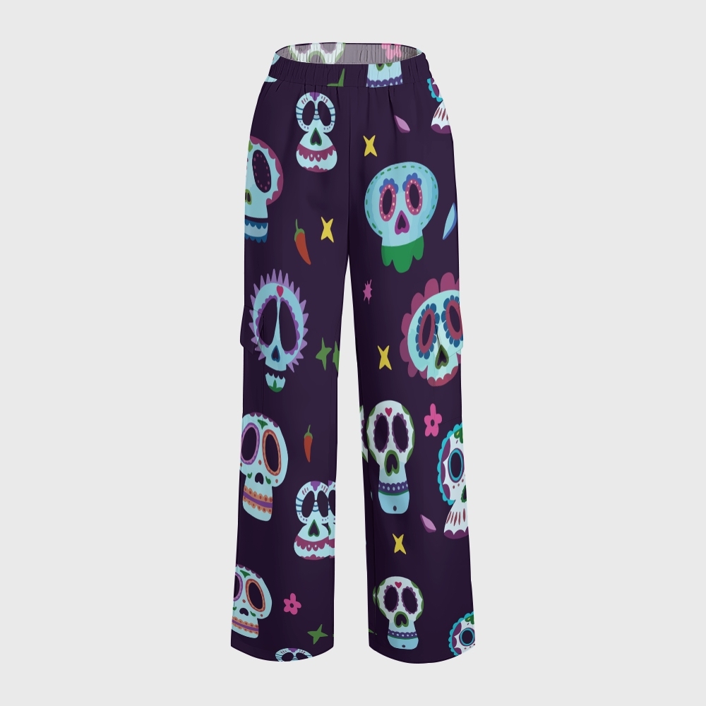 Women's Stand-Up Tie Zipper Halloween Printed Scrub Set SJ91745