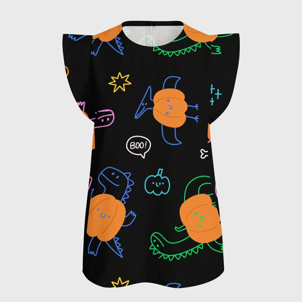 Women's Halloween Flying Sleeve Printed Scrub Top ST9191