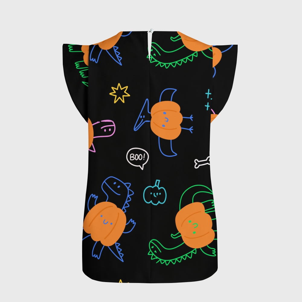 Women's Halloween Flying Sleeve Printed Scrub Top ST9191