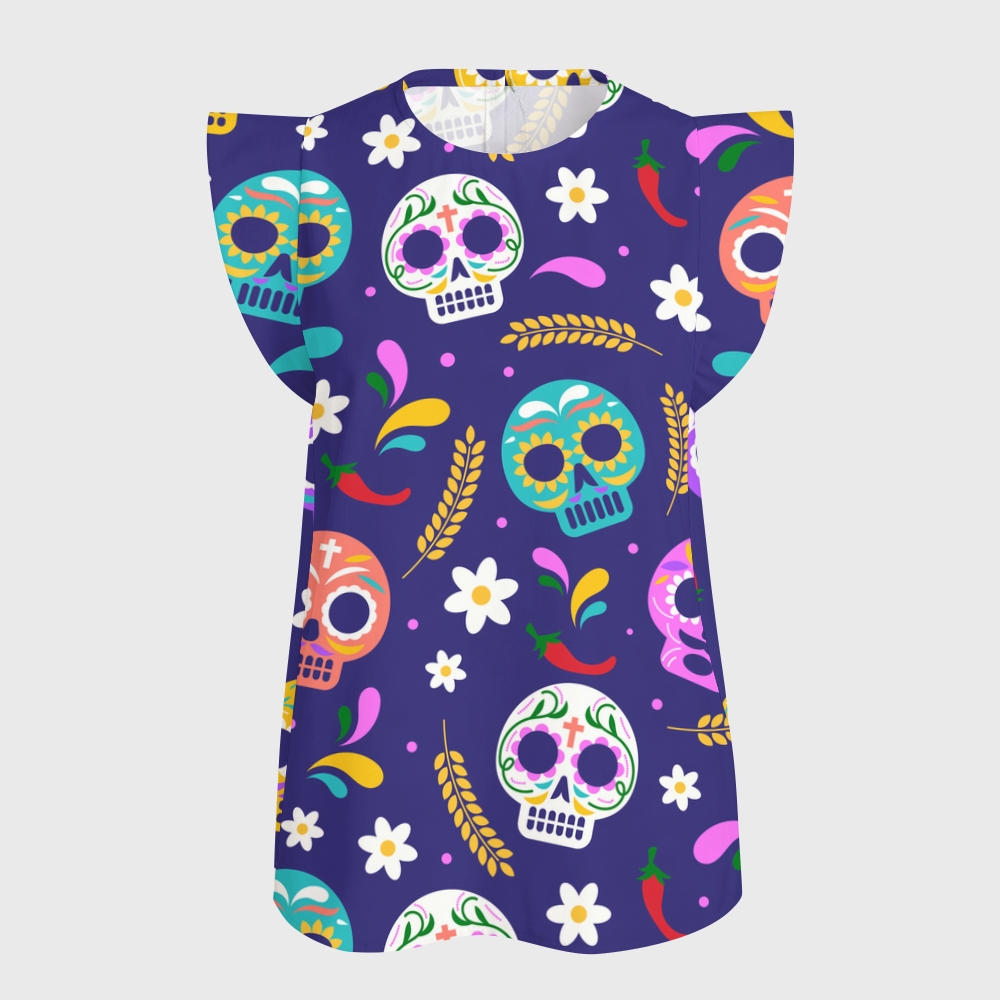 Women's Halloween Flying Sleeve Printed Scrub Top ST9192