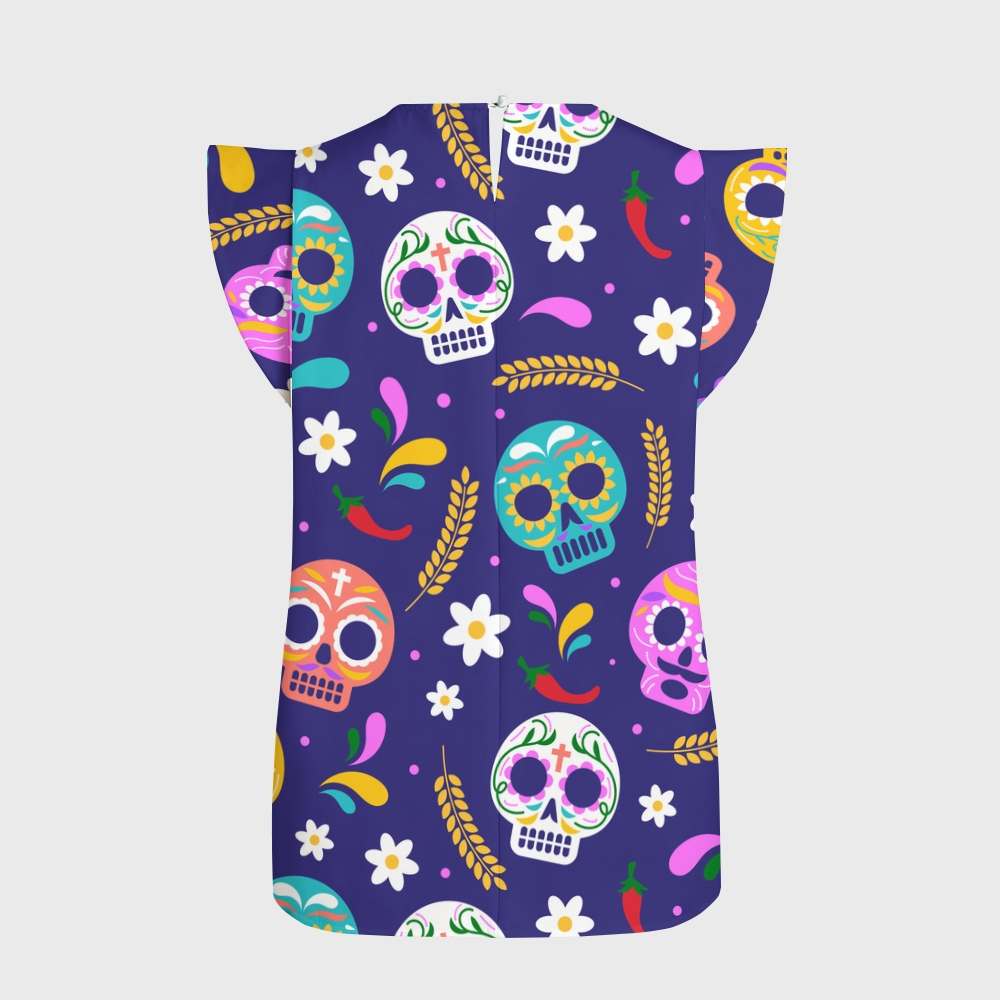 Women's Halloween Flying Sleeve Printed Scrub Top ST9192