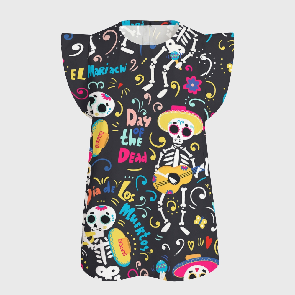 Women's Halloween Flying Sleeve Printed Scrub Top ST9195