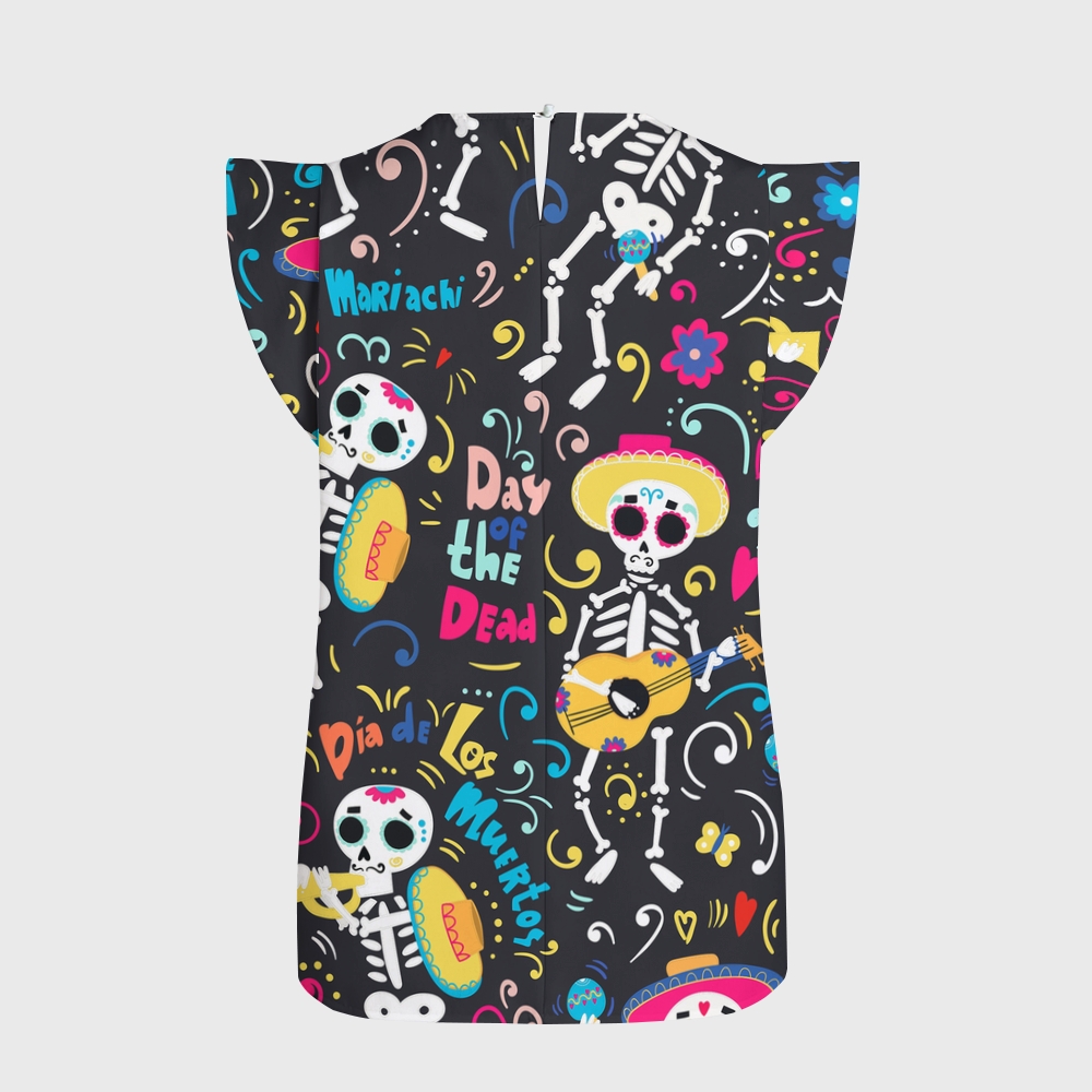 Women's Halloween Flying Sleeve Printed Scrub Top ST9195