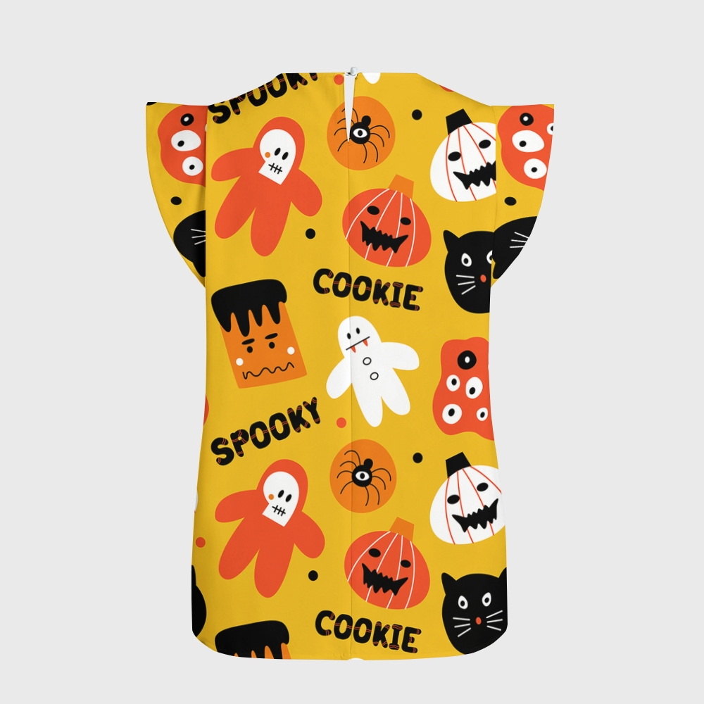 Women's Halloween Flying Sleeve Printed Scrub Top ST9196