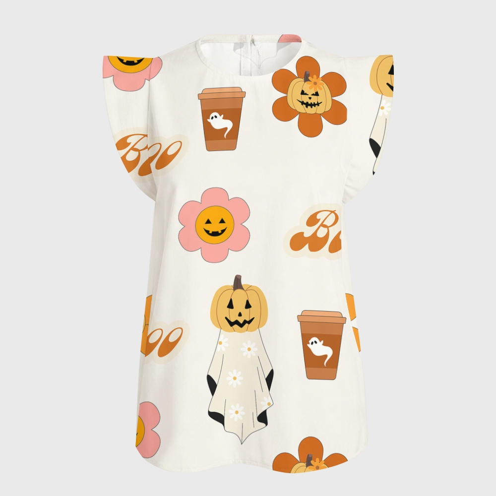 Women's Halloween Flying Sleeve Printed Scrub Top ST9197