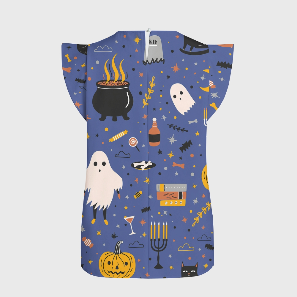 Women's Halloween Flying Sleeve Printed Scrub Top ST9198