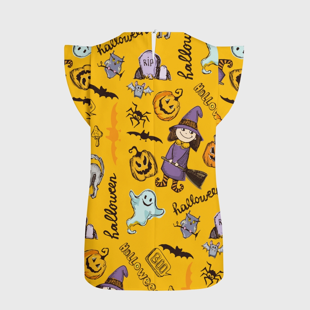 Women's Halloween Flying Sleeve Printed Scrub Top ST91912