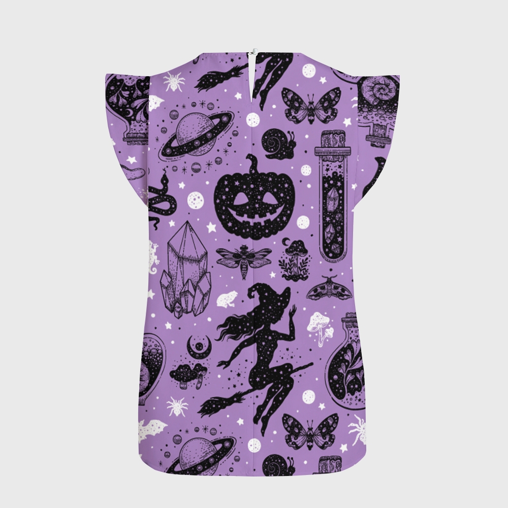Women's Halloween Flying Sleeve Printed Scrub Top ST91915