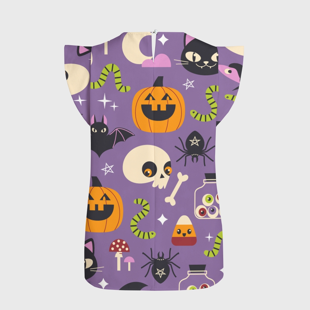 Women's Halloween Flying Sleeve Printed Scrub Top ST91916