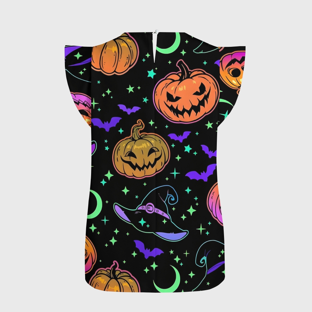 Women's Halloween Flying Sleeve Printed Scrub Top ST91917
