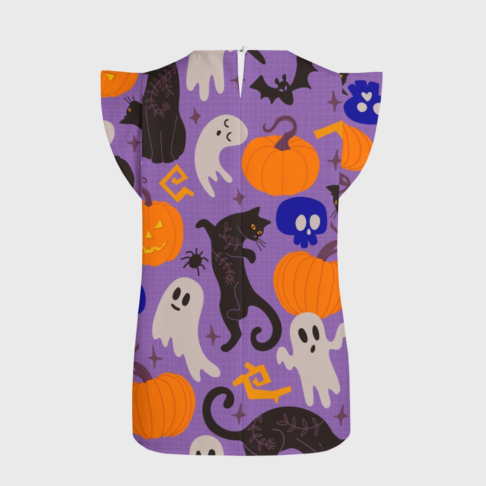Women's Halloween Flying Sleeve Printed Scrub Top ST91919