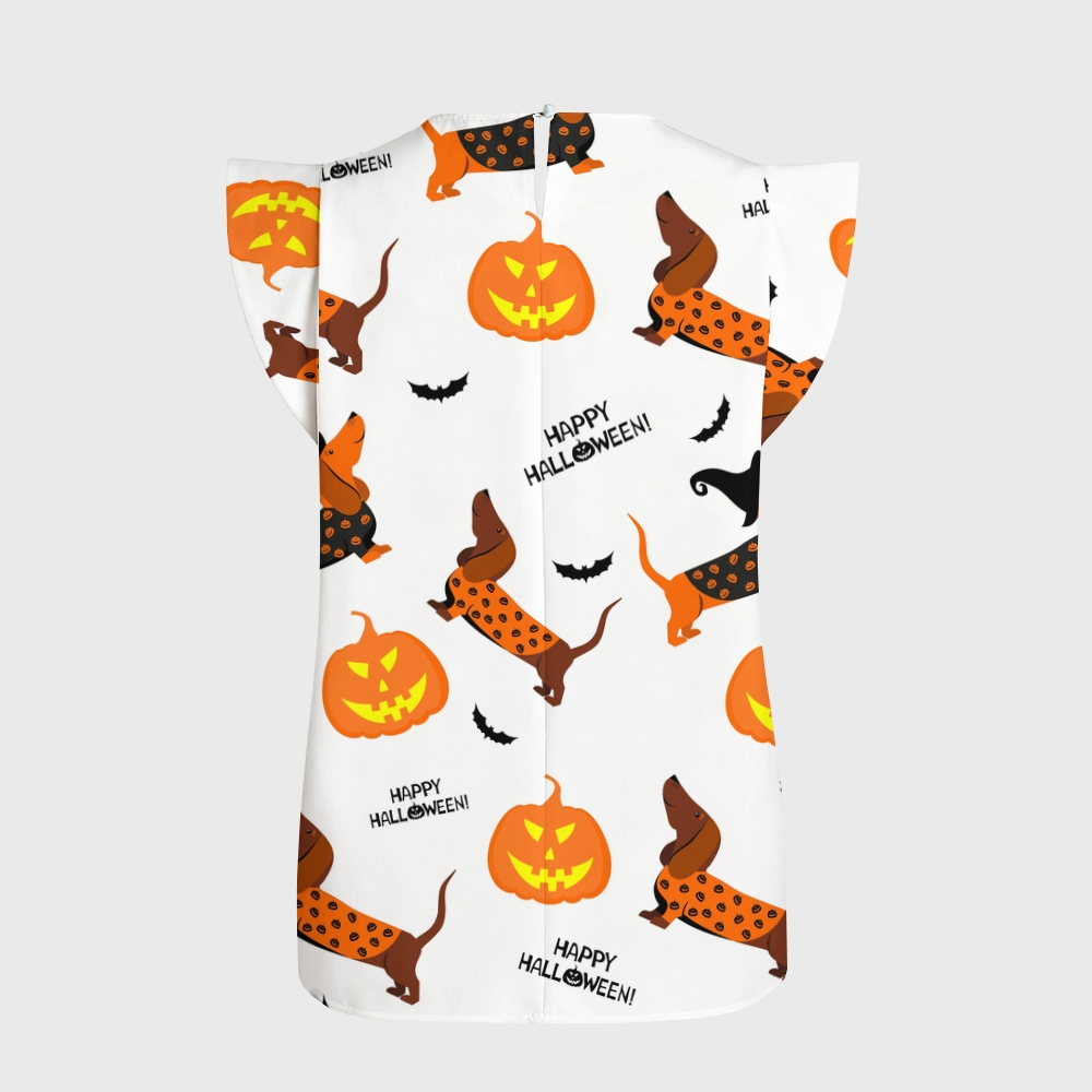 Women's Halloween Flying Sleeve Printed Scrub Top ST91920