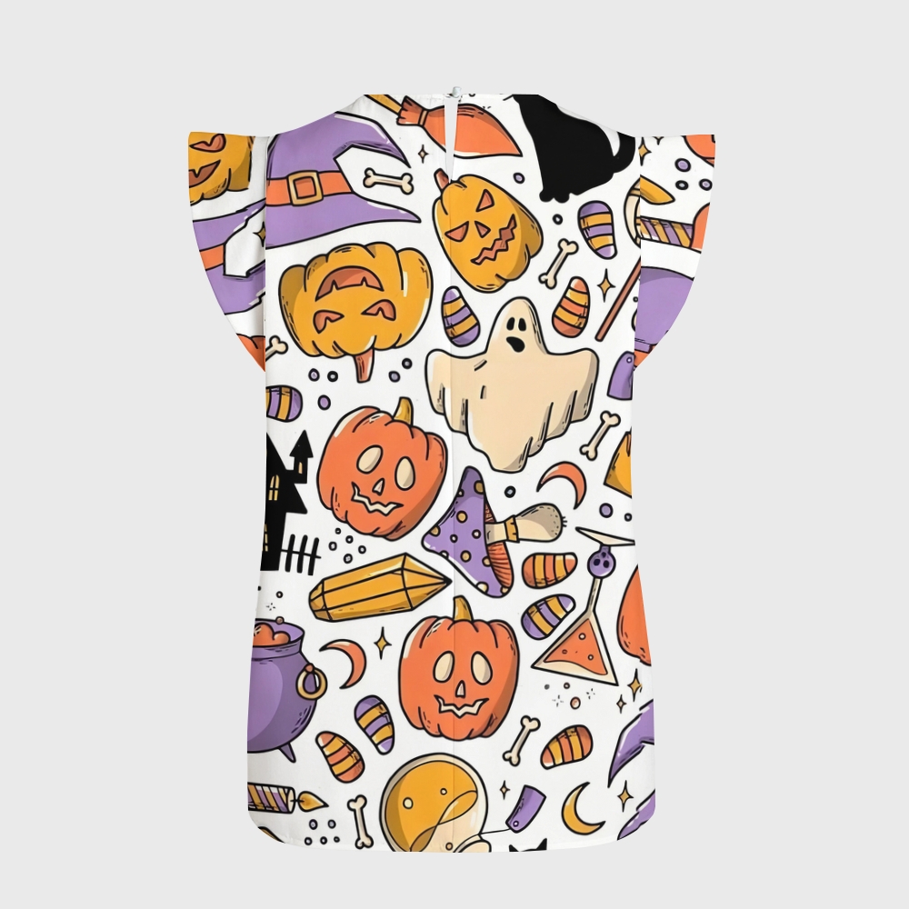Women's Halloween Flying Sleeve Printed Scrub Top ST91921