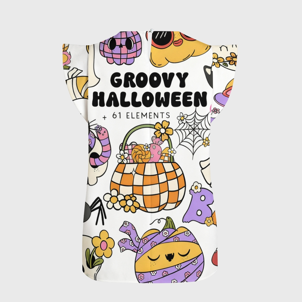 Women's Halloween Flying Sleeve Printed Scrub Top ST91922