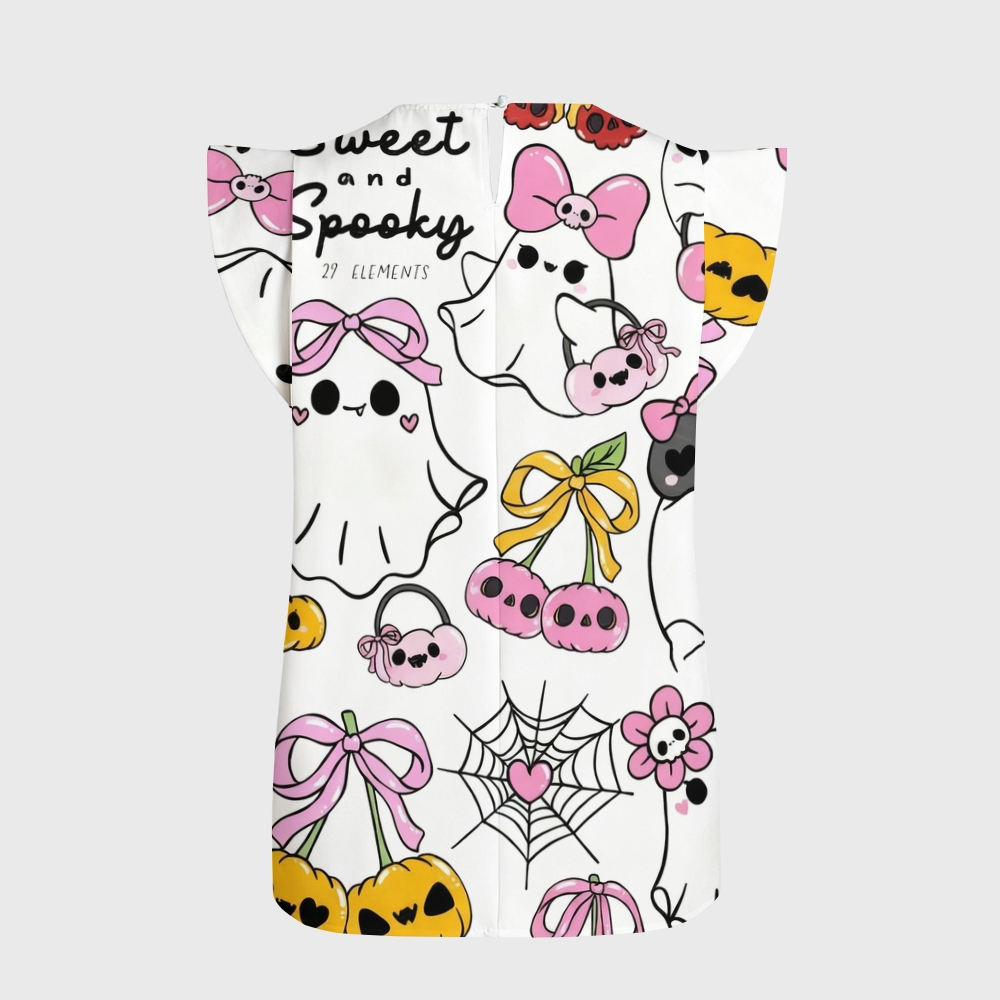 Women's Halloween Flying Sleeve Printed Scrub Top ST91923