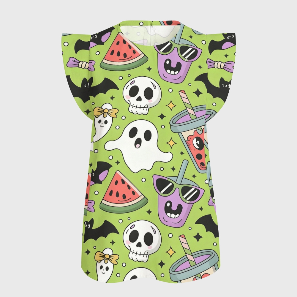 Women's Halloween Flying Sleeve Printed Scrub Top ST91924