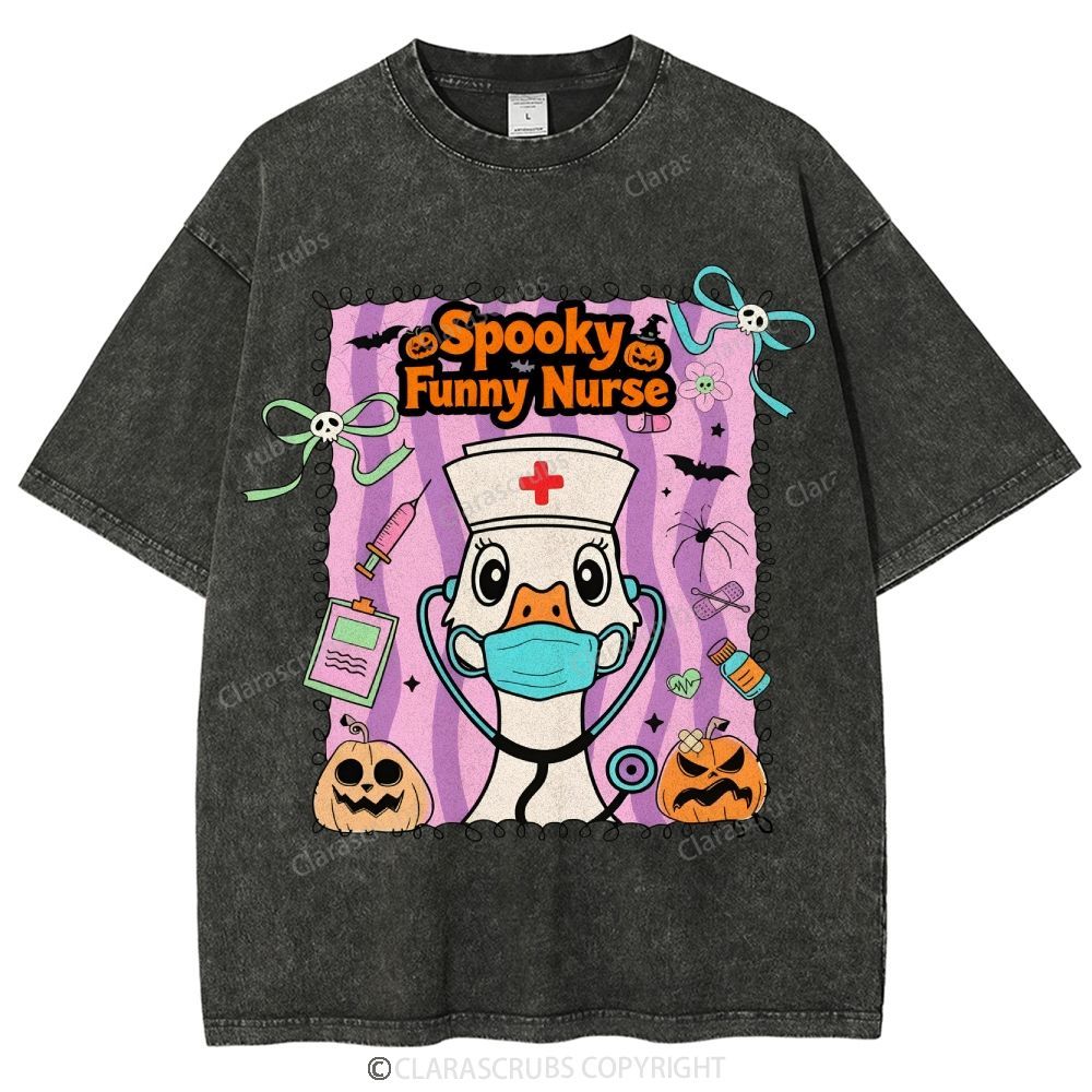Spooky Funny Nurse Washed Vintage T-shirt