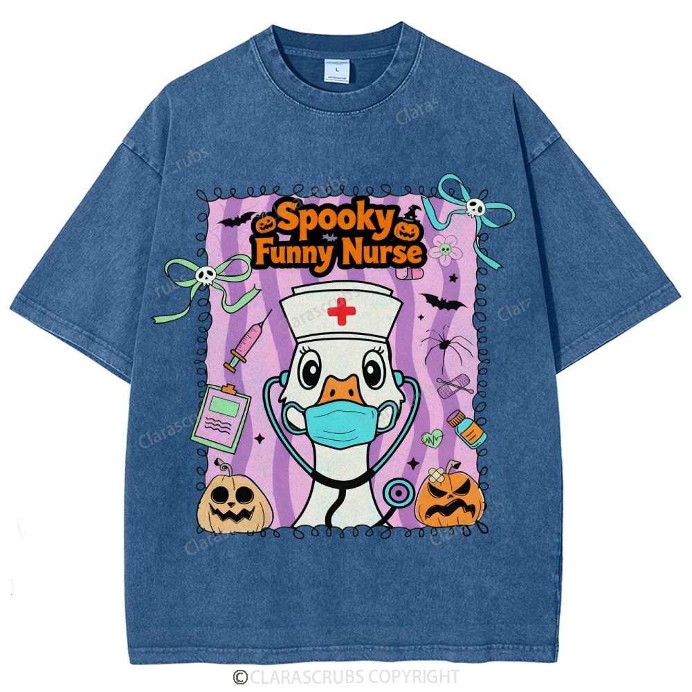 Spooky Funny Nurse Washed Vintage T-shirt