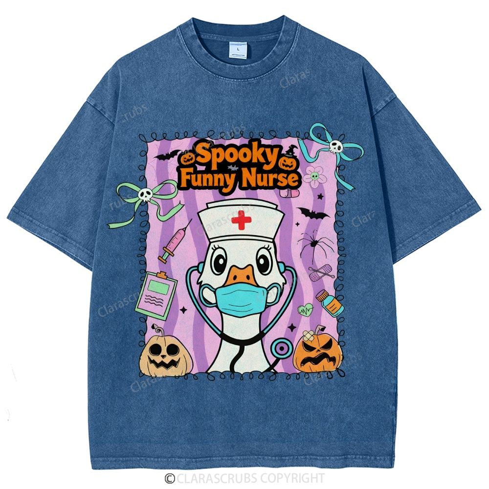 Spooky Funny Nurse Washed Vintage T-shirt