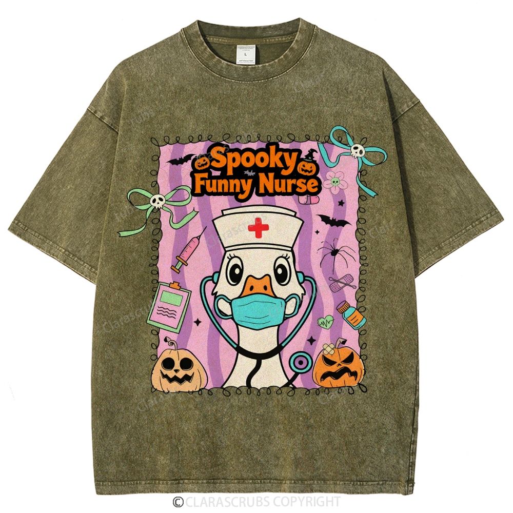 Spooky Funny Nurse Washed Vintage T-shirt