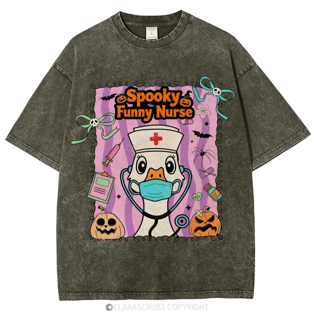 Spooky Funny Nurse Washed Vintage T-shirt