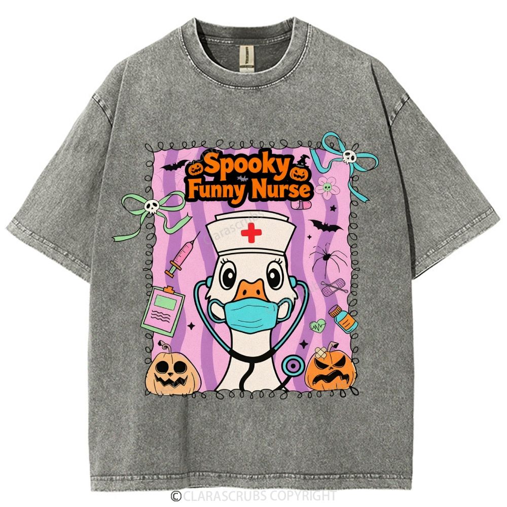 Spooky Funny Nurse Washed Vintage T-shirt