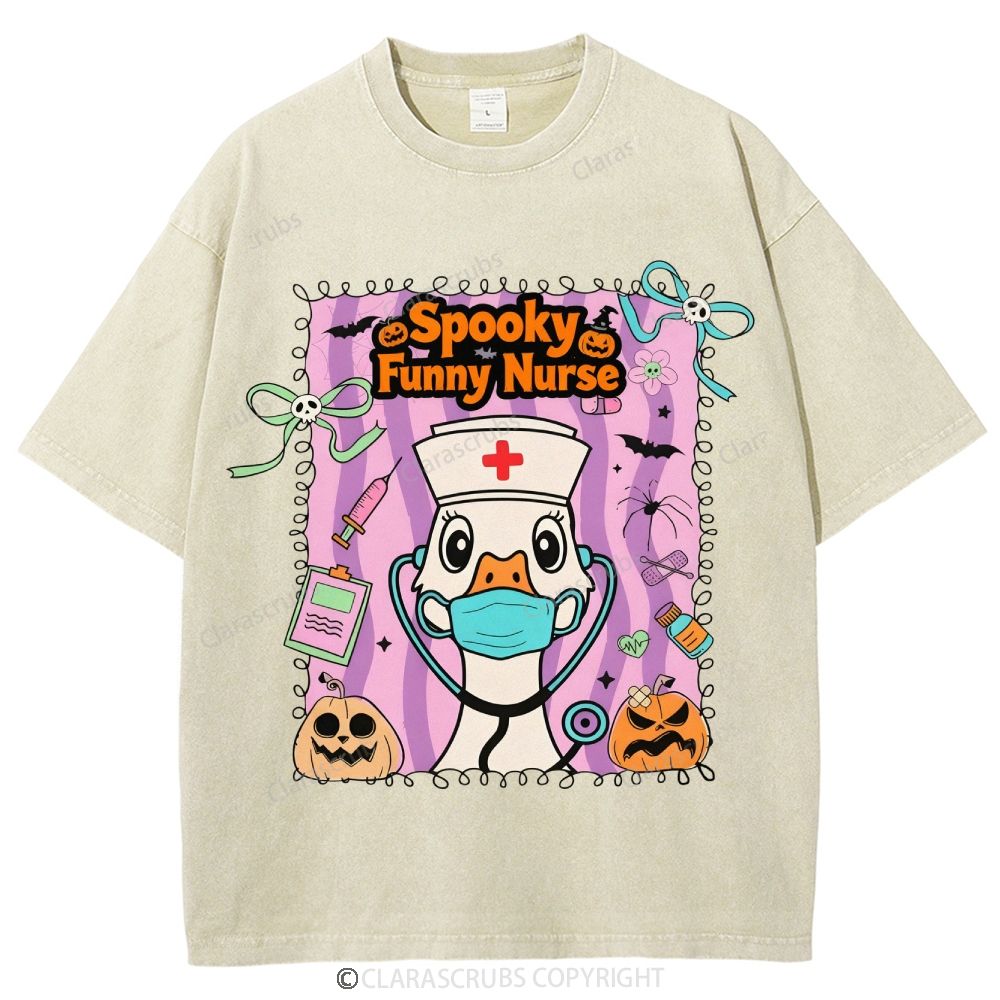 Spooky Funny Nurse Washed Vintage T-shirt