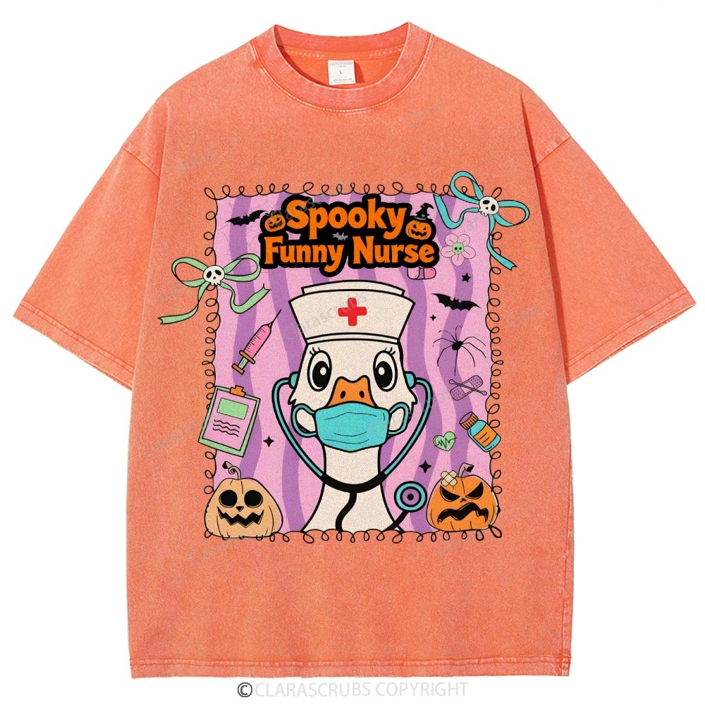 Spooky Funny Nurse Washed Vintage T-shirt