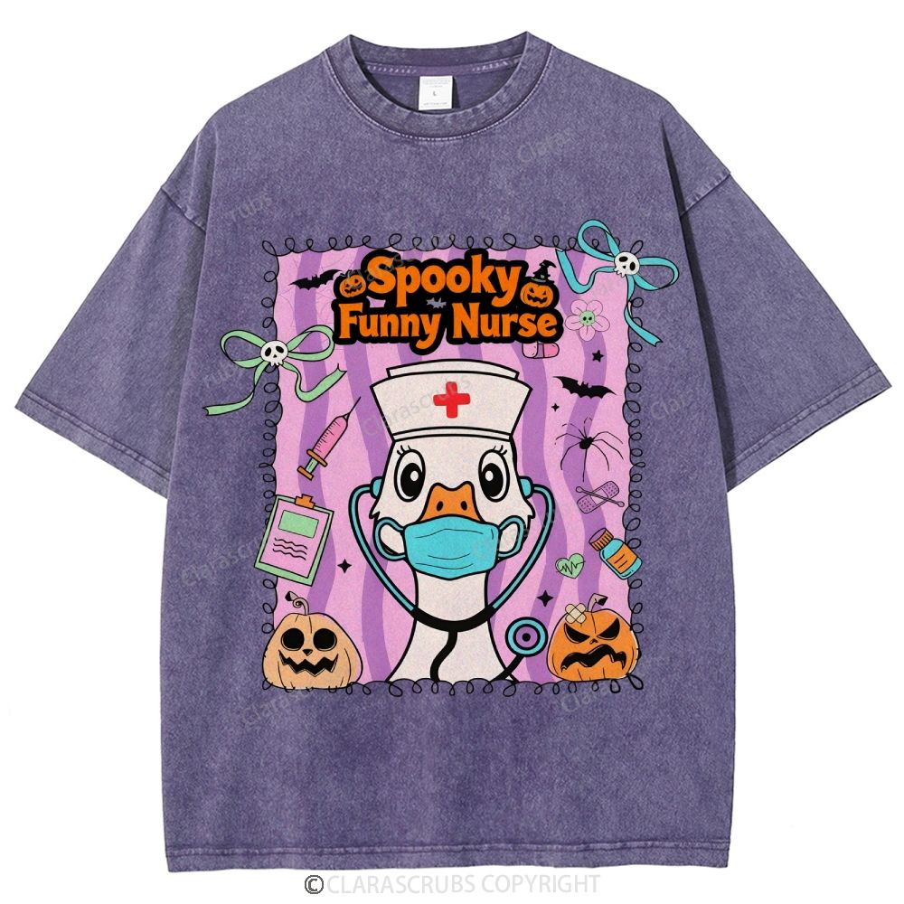 Spooky Funny Nurse Washed Vintage T-shirt