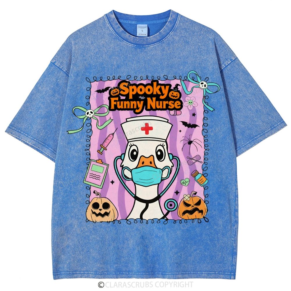 Spooky Funny Nurse Washed Vintage T-shirt