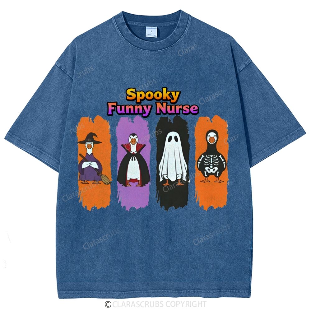 Spooky Funny Nurse Washed Vintage T-shirt