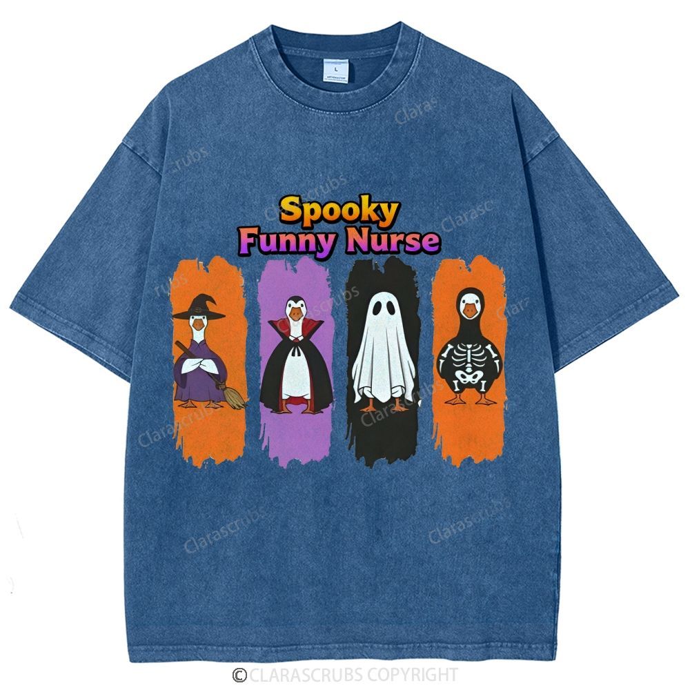 Spooky Funny Nurse Washed Vintage T-shirt
