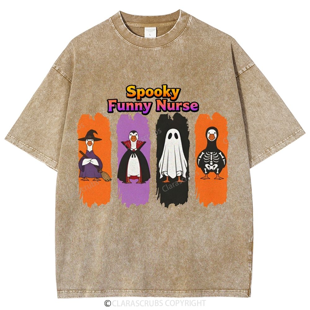 Spooky Funny Nurse Washed Vintage T-shirt