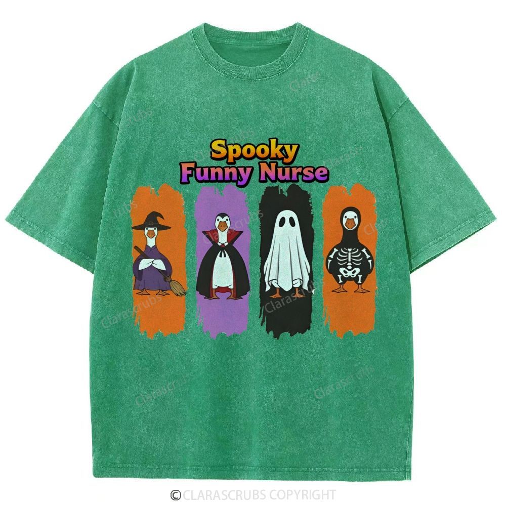 Spooky Funny Nurse Washed Vintage T-shirt