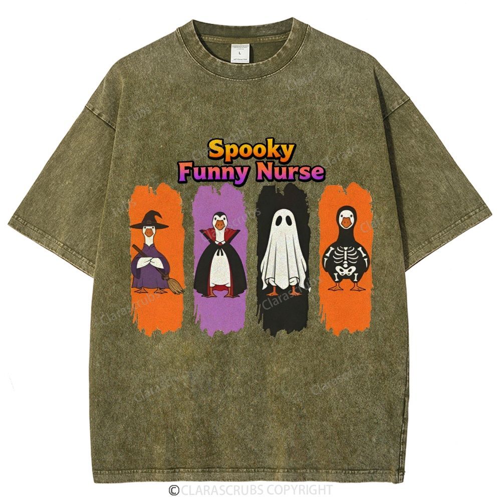 Spooky Funny Nurse Washed Vintage T-shirt