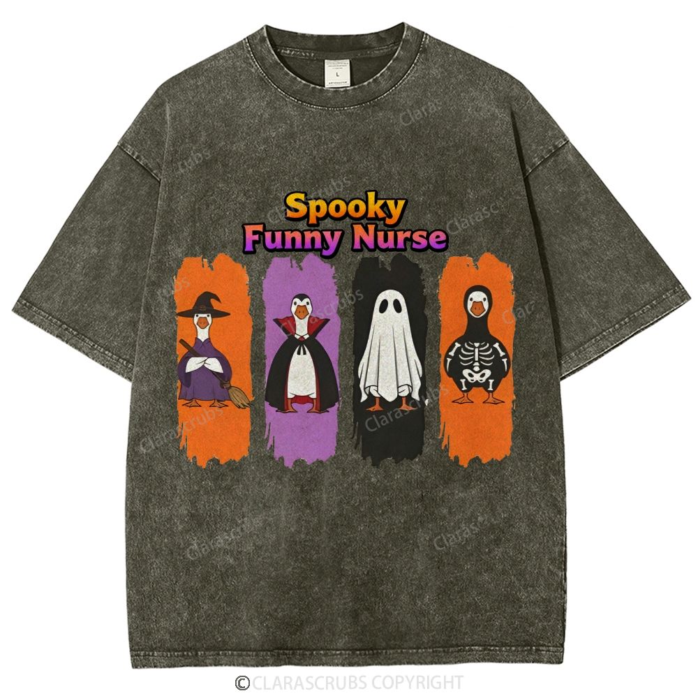 Spooky Funny Nurse Washed Vintage T-shirt